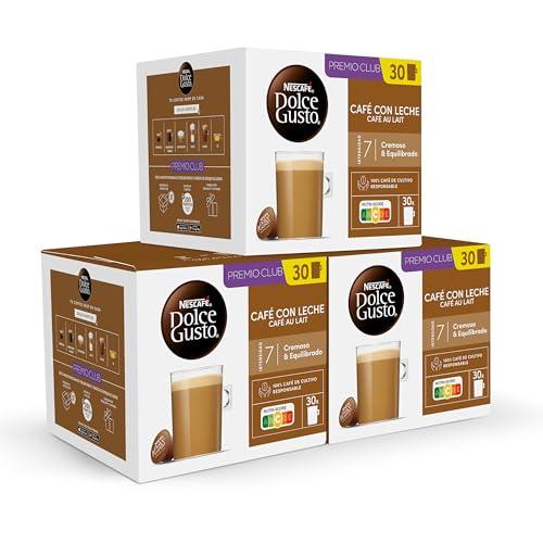 Café con Leche - Cápsulas de Café, 90 Cápsulas (3 x 30) - Intensidad 7 - Originales para cafeteras Dolce Gusto