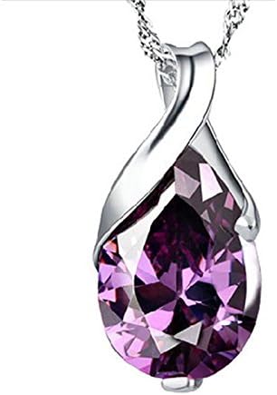 "Angel Tears" Brazilian Amethyst Pendant Necklace Eco-friendly Triple White Gold Plated (Angel Tear Necklace Pendant)
