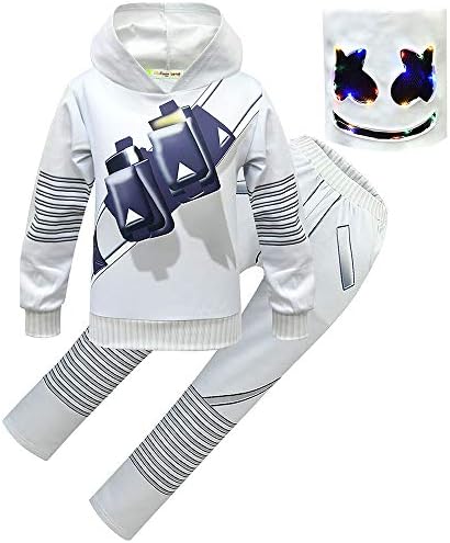 DJ Rock Cosplay Outfit Uniform Suit Hoodie and Pants Outfit Set for Teens Youth Kid Boys with Light Mask
