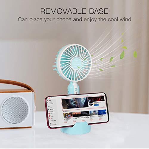 MANLI Mini Handheld Fan with Cell Phone Holder, Small Personal Portable Desk Fan with USB Rechargeable Battery, 3 Speed Settings for Office Home Room Outdoor Traveling Camping (Blue)