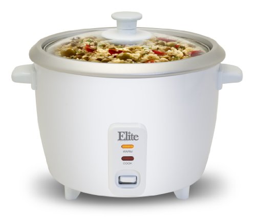 Elite Cuisine ERC-003 Electric Rice Cooker with Automatic Keep Warm Makes Soups, Stews, Grains, Hot Cereals, 6 Cooked (3 Cups Uncooked), White