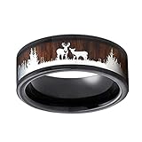 GzxtLTX Christmas Ring,Deer Rings,Wood Inlay Deer Stag Ring,8mm Mens Wedding Band, Tungsten Silicone Set Ring,Lovers Ring (Brown, 11)