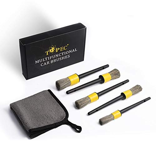 TOPEC Car Detail Brushes Kit, Automotive Detail Brush Set (5+1) for Car Motorcycle to Clean Wheels Dashboard, Interior, Exterior, Leather, Air Vents, Emblems.