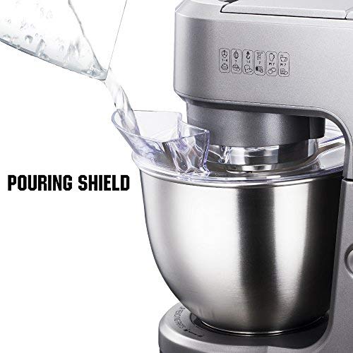 Geek Chef Mini 4-in-1 Stand Mixer: Multi-function, 2.6 Quart Stainless Steel Bowl, 7 Speeds with pulse, Die-cast Tilt Head. Includes Pouring Shield, Beater, Whisk and Dough Hook (Silver). - Thumbnail 6