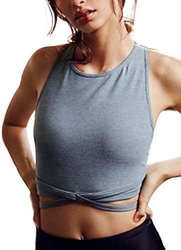 IRISIE Womens Slim Jersey Solid Cross Back Crop Top Yoga Sport Bra Tank T Shirt
