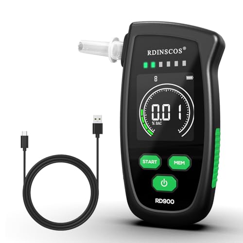 RDINSCOS Rechargeable Breathalyzer Alcohol Tester | Portable BAC Tester, LCD Display, Mouthpieces Included, Personal Use