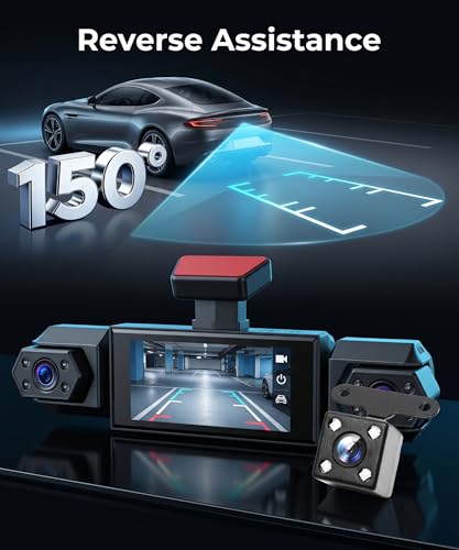 Rimoody 4 Canali 360° Dashcam Auto, 4 Telecamera HD 1080P Anteriore e Posteriore Sinistra Destra, 3.16 Pollici Schermo IPS Dash Cam con Visione Notturna 8 IR/Loop Video/24H Parcheggio Monitor