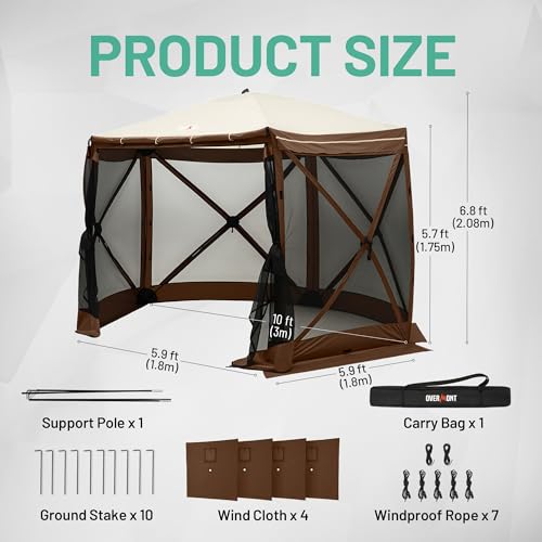 Overmont 10x10FT Pop up Gazebo Screen Tent with Full Open Door, Wind Cloths & Skylight image 24