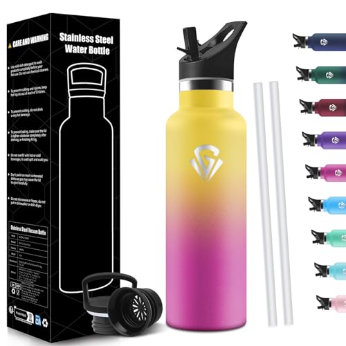 HoneyHolly Insulated Water Bottle, 750 ml, 18/8 Stainless Steel, Thermal Bottle, Double-Walled Vacuum Bottle, Thermal Bottles, BPA Free, Water Bottle with Straw, Thermos for Gym, Sport, Bike