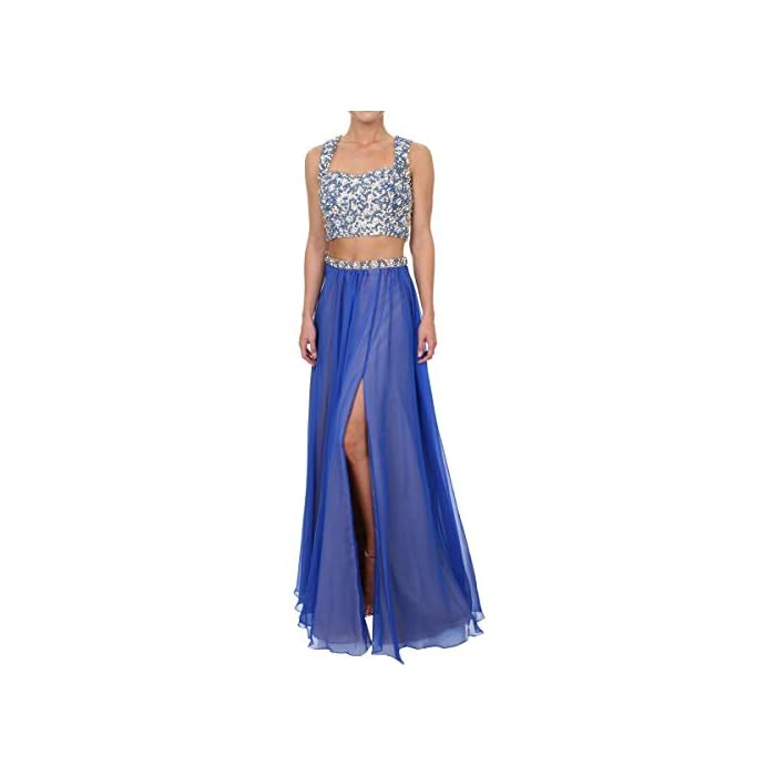 Terani Couture Chiffon Embellished Crop Top Dress