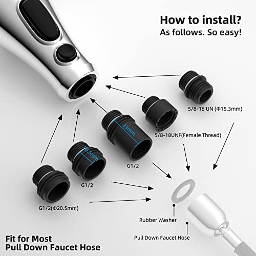 Hibbent Pull Down Spray Head for Kitchen Faucet, 3Function Kitchen
