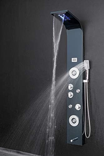 AKDY 63” Massage Shower Head System – Massage Jet Rainfall Waterfall Shower – Made of Stainless Steel – With 4 Multifunctional Nozzles – LED Display – Temperature Fix Bath System – Shower Hydromassage
