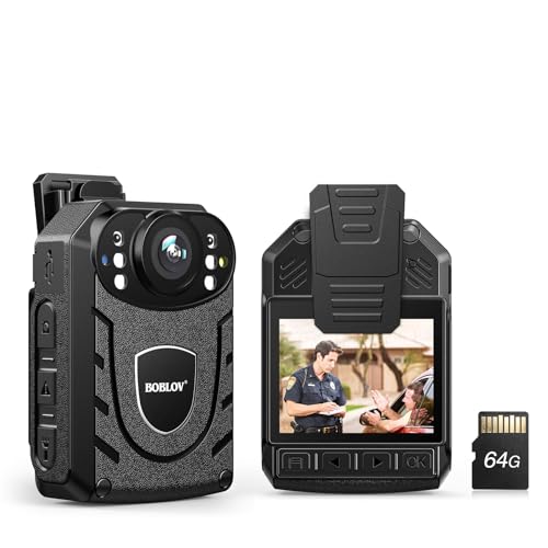BOBLOV KJ21 32GB Body Worn Camera, 1296P Body Worn Camera, Support Memory Expand Max 256G, Outdoor 8-10Hours Recording Police Body Cam Lightweight and Portable, Clear Night Vision (64GB)