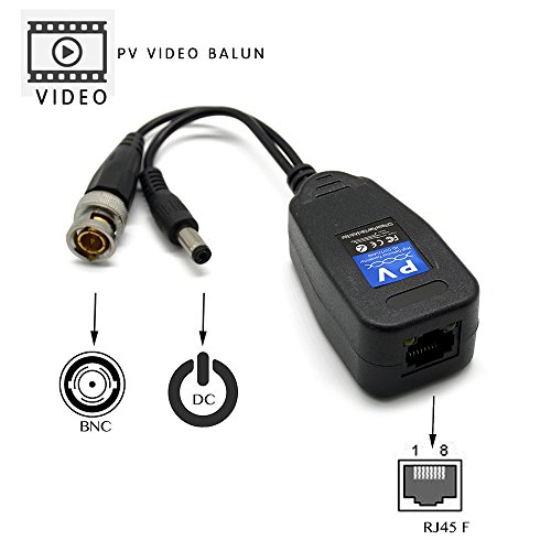 Video Balun, TYUMEN HD-CVI/TVI/AHD UTP Passive Video Balun with DC Power Connector and RJ45 UTP CAT5e/Cat6 Transmitter/Receiver, Including Lighting Protection, 1 Pair