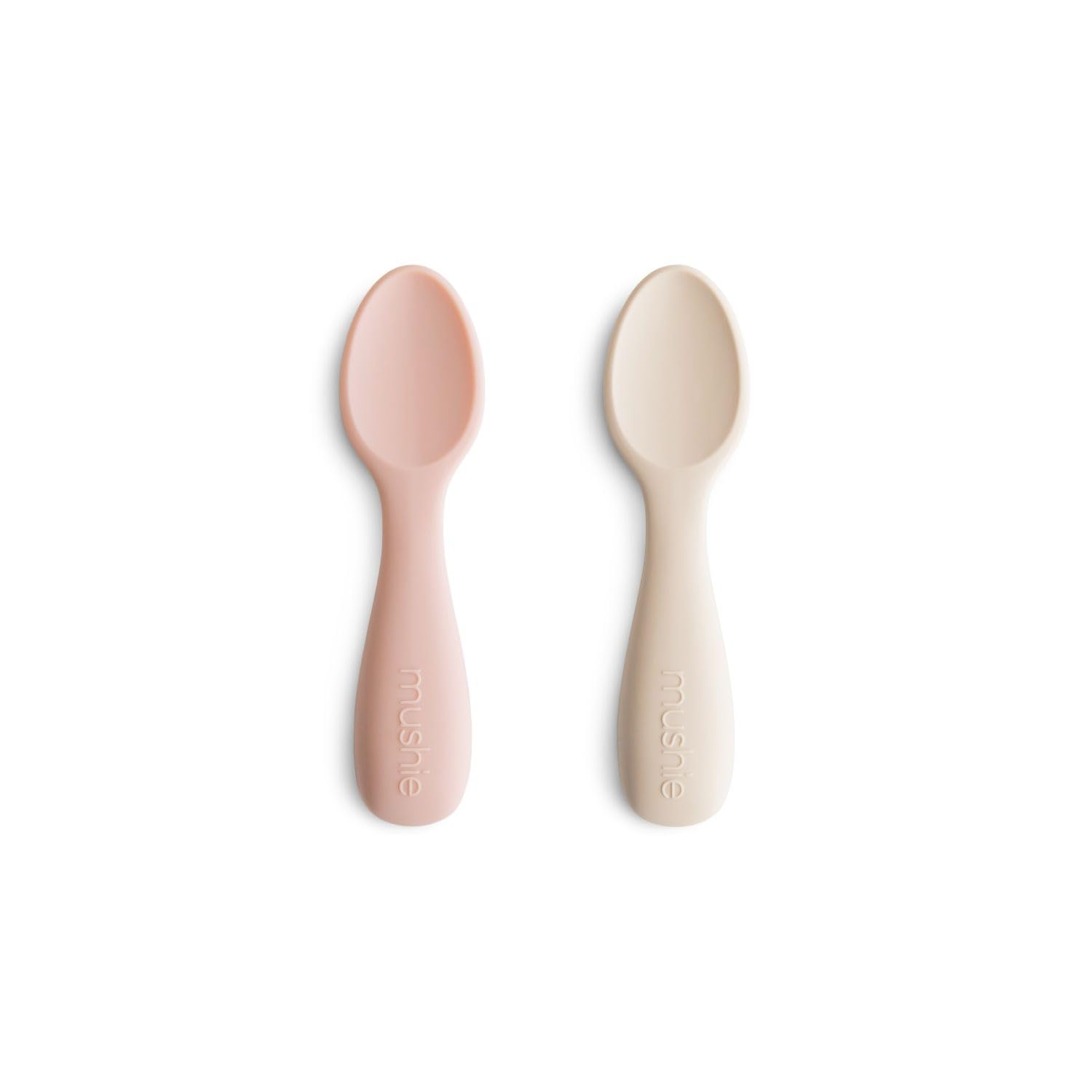 Mushie Baby Starter Spoons | BPA-Free Silicone Learning Spoons 2-Pack | Dishwasher Safe Durable Toddler Utensils | Blush/Shifting Sand