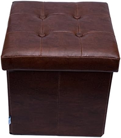 Fsobellaleo Faux Leather Folding Storage Ottoman Footrest Table Brown 15"x15"x15"