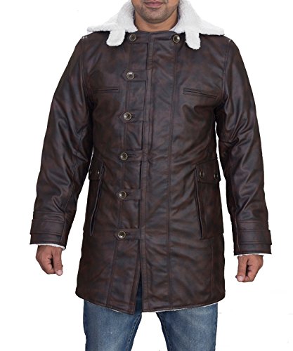 Mens Shearling Coat Dark Brown Distressed Leather Jacket