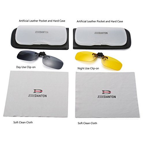 JESSIEDANTON Polarized Clip-on Flip Up Metal Clip Rimless Sunglasses, Lightweight, XL Size, Set of 2 PCS (Black + Yellow)