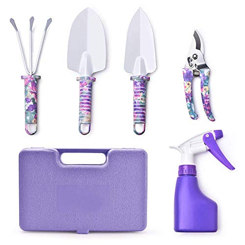 FUZHEN Gardening Tools Set, 5 Piece Gardening Gifts Gardening Planting Gardening Tools Set Home Gardening Flowers Vegetables Potted Flowers Trim Loosing Planting Tools (5 Piece Purple)