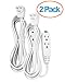 Aurum Cables 3 Outlet Flat Extension Cord for Indoor, 3 Prong Extension Cord with 16AWG 125V 1625W, UL Listed Triple Wire Grounded Multi Outlet Plug 10ft White 2 Pack