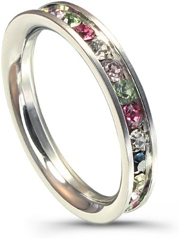 Stainless Steel Eternity Ring W/ Multi-Color Crystals