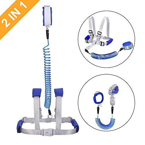 OFUN Toddler Leash for Walking, Toddler Safety Harness 2 in 1 Kids Anti Lost Wrist Link, Safety Harness with Lock, 8.2ft Dark Blue