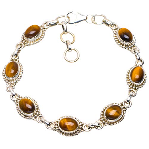 Natural Tiger Eye Handmade Unique 925 Sterling Silver Bracelet 7-7.75" A2964