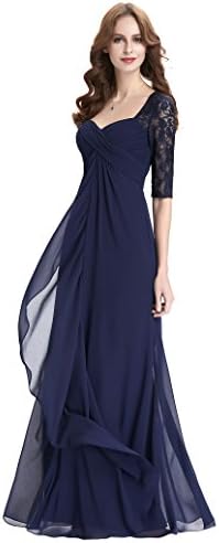 Kate Kasin Women's Chiffon 1/2 Sleeve Long Wedding Evening Prom Dress Navy Blue