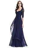 Threeseason Women's Chiffon 1/2 Sleeve Long Wedding Evening Prom Dress Navy Blue