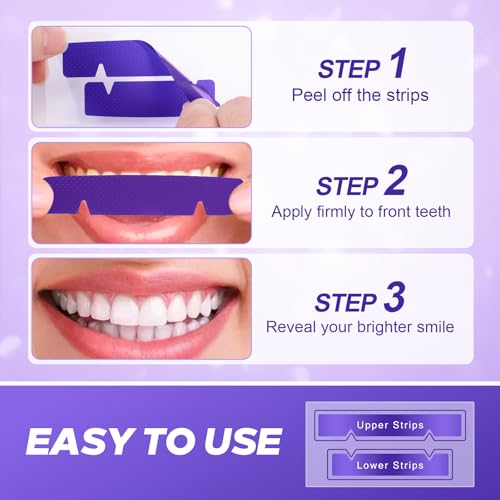 Purple Teeth Whitening Strips 14 Treatments - Enamel-Safe & No-Sensitivity & No-Slip Whitening Strips - Fast Teeth Whitening Result in 7 Days - Whitening Kit for Coffee, Wine Stains Removal