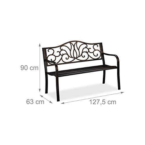 Relaxdays Gartenbank Antik 2 Personen, Balkon, Terrasse, Premium Rostschutz, Metallbank 90x127,5x63 cm, schwarz-bronze – Bild 5