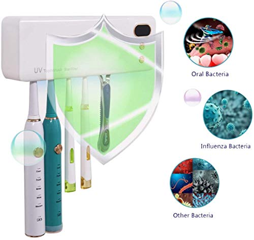 Toothbrush Holder Sanitizer, USB Charging Toothbrush Holder Wall Mounted Bathroom 4pcs Led Chips Toothbrush Box with Led Flashlight, Light Sterilizer for Razor Shaver Toothbrush Holder