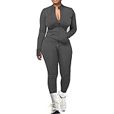 UOUA Two Piece Outfits Women Tracksuit Sets Long Sleeve Zip Up Jacket & Leggings for Gym Workout Set