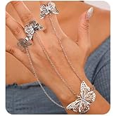 Xerling Silver Butterfly Finger Ring Bracelets Women Boho Ring Bracelets Hand Chain for Link Chain Hand Jewelry for Women