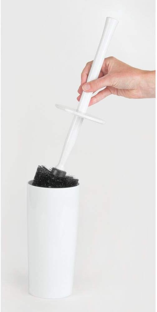 mDesign Slim Compact Plastic Toilet Bowl Brush and Holder for Bathroom Storage - Sturdy, Deep Cleaning - White: Home & Kitchen