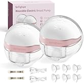 Springhope No.586 Hands Free Breast Pump Electric, Wearable Breastfeeding Pump Portable with 4 Modes & 9 Levels Strong Suction, Wireless Breast Pump 19/21/24/28 mm Flange Insert BPA Free, 2 Pack