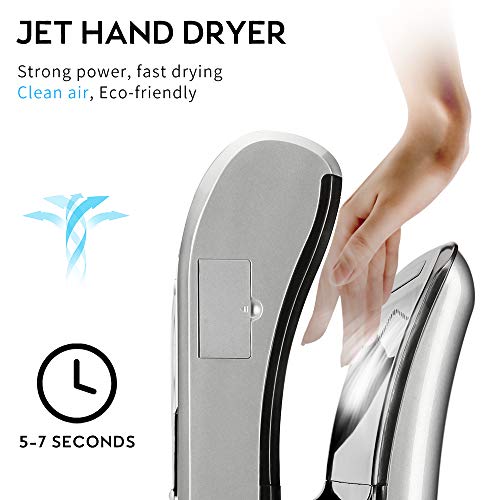 PLUSSEN Premium Commercial Automatic High Speed Hand Dryers for Bathrooms with Two Hot Air Outlet, Fast Drying in 10 Seconds, ABS Compact Electric Hand Dryer Blower (1688 Silver)