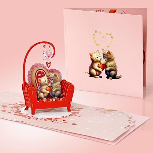 CUTPOPUP Cute Cat Couple – Anniversary Card, 3D Birthday Card, Wedding Greeting Card, Gift Card, Original Gifts for Women (Cute Cat Couple) US8-AN151ES