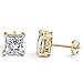 Emma Manor Gold Plated 925 Sterling Silver 4 Prong 7mm Square Shape Cubic Zirconia Stud Earring (Yellow Gold Plated Silver)