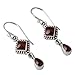NOVICA Artisan Crafted Sterling Silver Garnet Dangle Earrings | Cabochon Stone | French Wire Hook | Natural Red Gemstone | Lead & Nickel Free | Indian ' Fire of Love' 1.5
