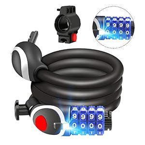 Awroutdoor Bike Lock with LED Night Light 4-Digit Resettable Number Combination Cable Lock High Security Chain Lock for…