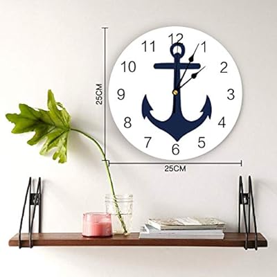 YESOF66 10 inch Round PVC Wall Clock, Silent Non-Ticking Battery Operated Clock, Nautical Navy Blue Anchor White… 41uea6mT6rL