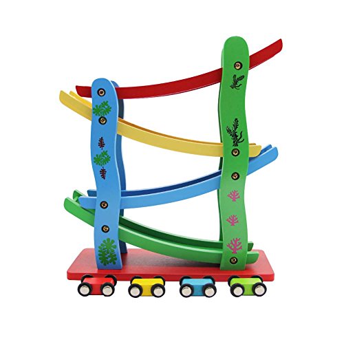 Maggift Ramp Racer,Wooden Ramp Car Toy for Kids, 4 Cars