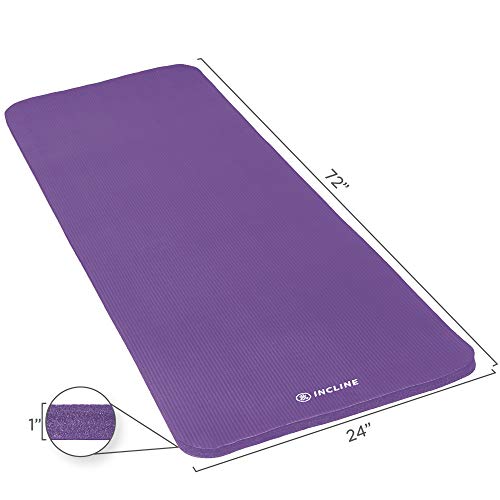Incline Fit Exercise Mat Ananda 1" Extra Thick Exercise Mat with Strap - Non Slip Workout Mat for Yoga, Pilates, Stretching, Meditation, Floor & Fitness Exercises