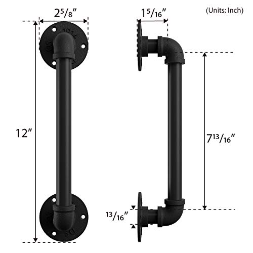 SMARTSTANDARD 12” Pipe Barn Door Handle Black Rustic Industrial Style Handle Bar Pull for Gate Cabinet Shed Door