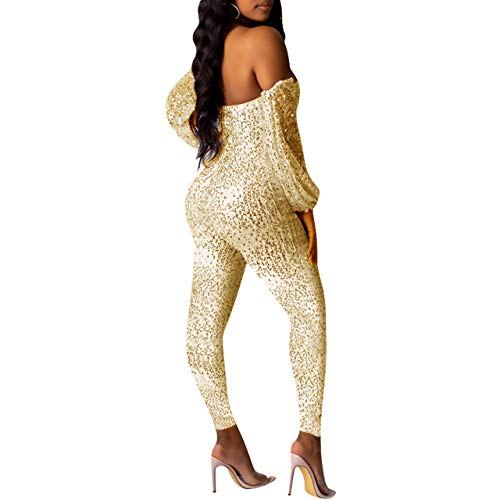 Off Shoulder Sequin Jumpsuit Long Sleeve V Neck Bahrain Ubuy