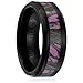 Cavalier Jewelers 8MM Women's Titanium Ring Wedding Band | Black Plated with Camouflage on Pink Background Inlay | Beveled Edges