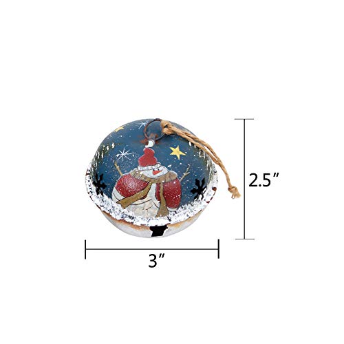 E-view Christmas Tree Ornament Metal Rustic Jingle Bell Hanging Ornaments with Snowman Santa, Decorative Sleigh Bells Winter Decor Xmas Party Supplies Holiday Decoration for Home (Set of 4)