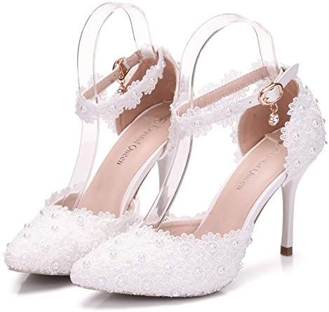 Ladies Elegant Thin Heeled Pumps Shoes Bride Wedding Shoes White Lace Party Shoes Lace Stiletto Women's Shoes Plus Size 35-41