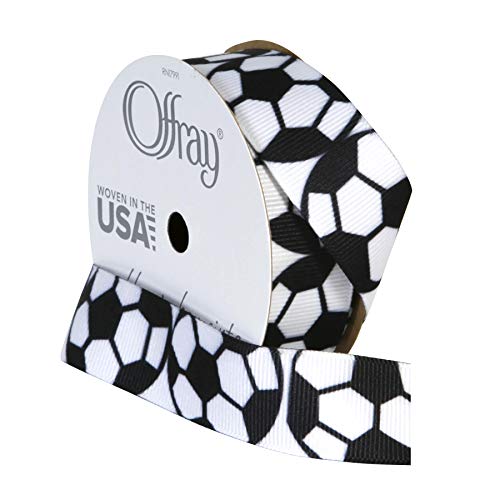image for Offray Grosgrain Sports Craft Ribbon, 7/8-Inch x 9-Feet, Soccer, Style